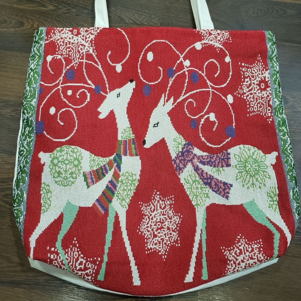 Festive Reindeer Tote Bag | Christmas Tote Bag | Tapestry Jute | Shopping Bag